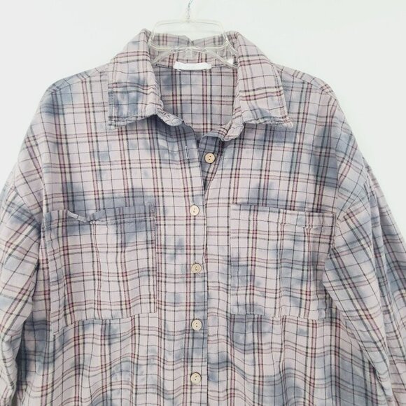 Talulah Women's Long Sleeve Button Down Shirt Plaid Tie Dye Bleach  Size S - Picture 3 of 9